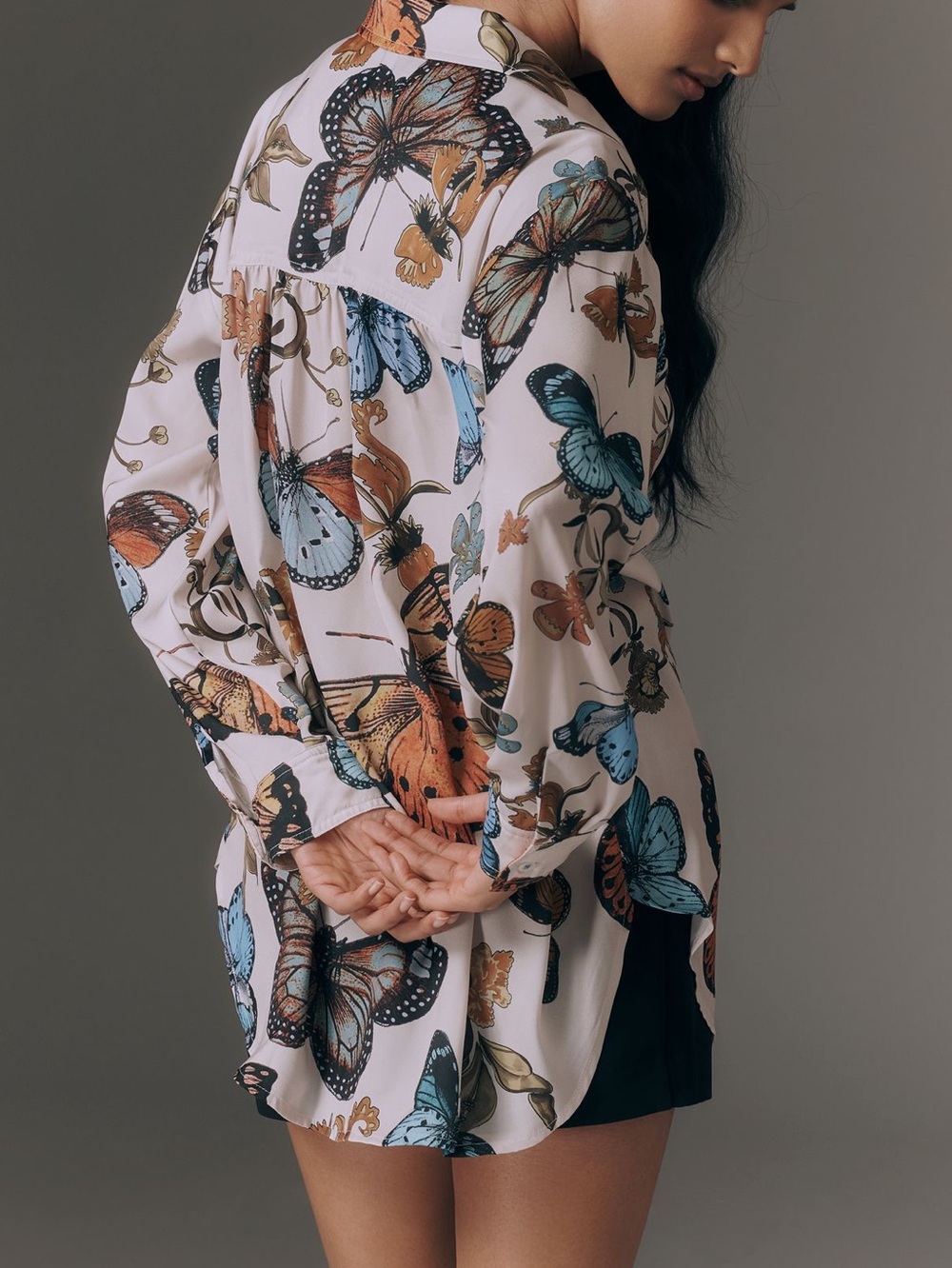 Anthropologie Brielle Button Down Blouse Long Sleeve New Small Butterfly White